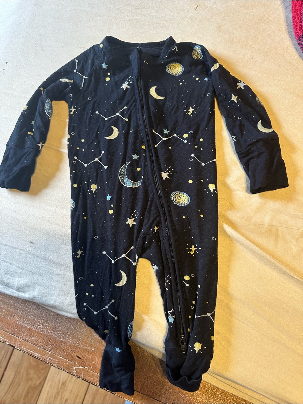 Kids Black Space Print One-Piece Pajamas